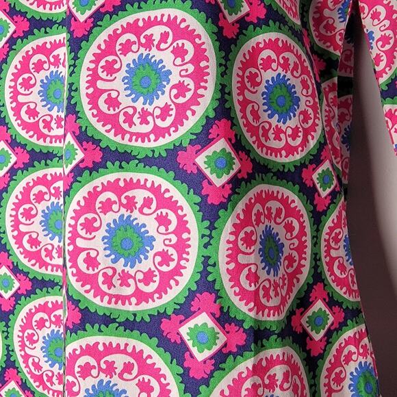 Golftini Pink Green Blue Batik Geometric Tunic Top M 3/4 Sleeve Golf Preppy - Picture 2 of 9